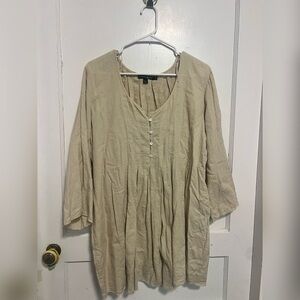 Gudrun Sjoden loose fit lagenlook pleated cream oat tunic cotton blouse Size L